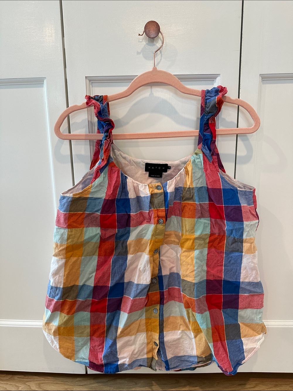 HATCH Madras Multicolor Plaid Button-Front Tank Top maternity 2 (medium)